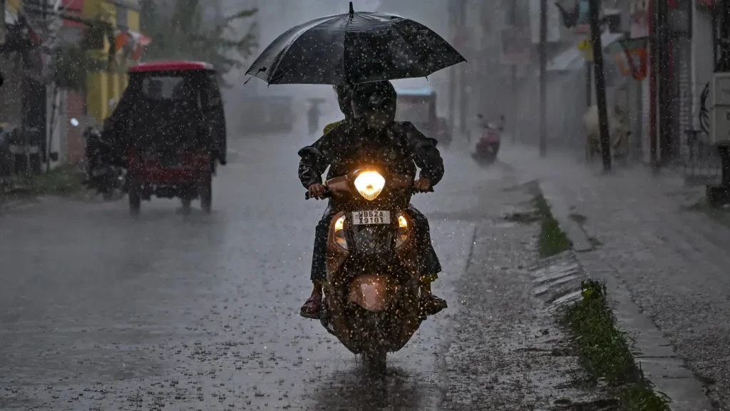 Waterlogged roads and heavy traffic congestion at major Shillong junctions after continuous monsoon rainfall.