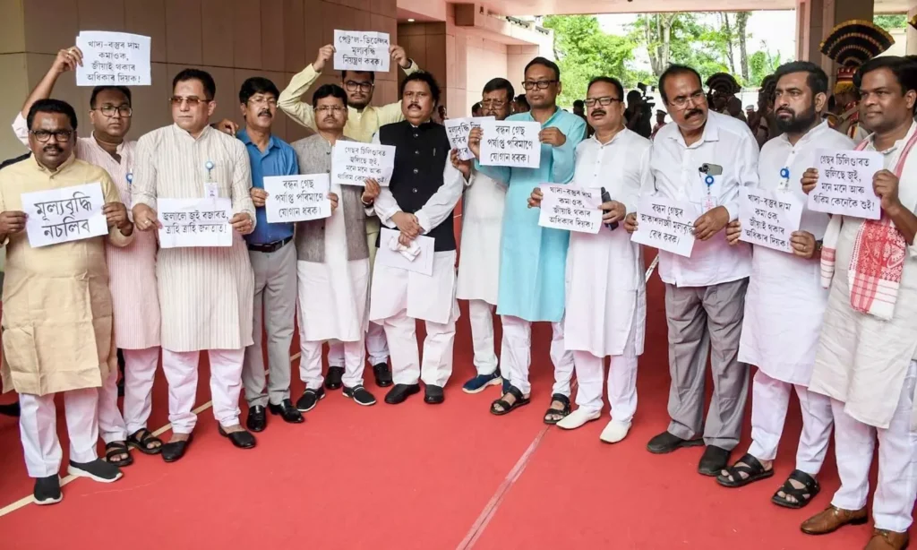 Members of the Assam Legislative Assembly participate in a session after Congress emerged as the largest opposition party in the House.