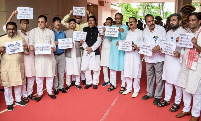Members of the Assam Legislative Assembly participate in a session after Congress emerged as the largest opposition party in the House.