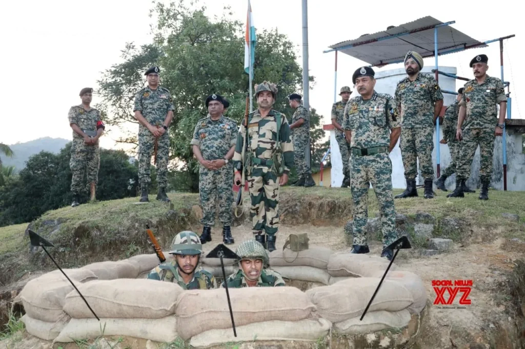BSF personnel relocate a temporary border outpost after severe riverbank erosion along the India-Bangladesh border.
