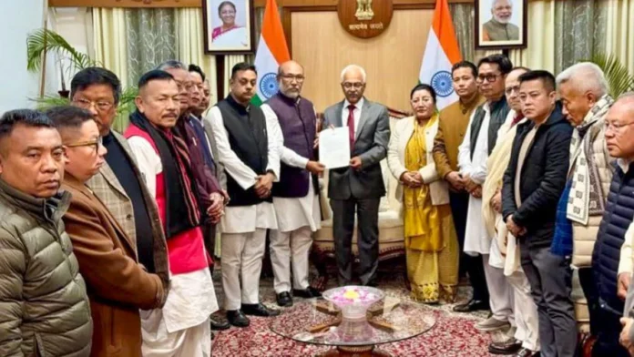Political leaders address the media during a public debate over governance and accountability in Manipur.