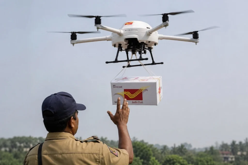 Payload drones operated by the Assam government deliver medical kits to remote cut-off districts during an emergency relief operation.