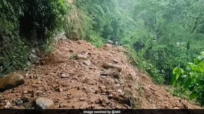 Heavy rainfall triggers landslides and debris flows that block NH-415 near Itanagar in Arunachal Pradesh.