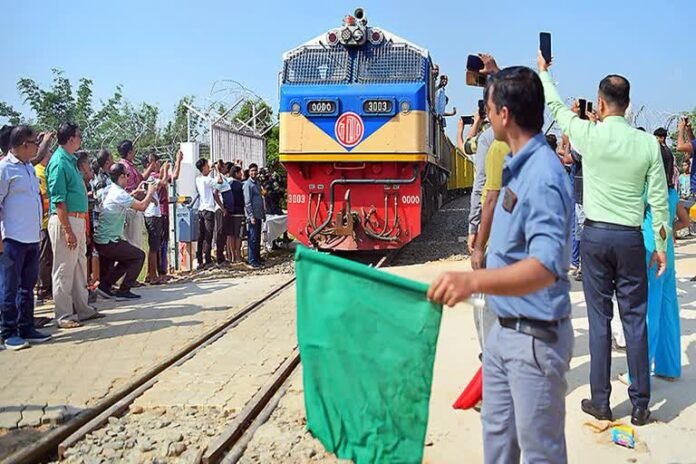 Freight movement at the Agartala-Akhaura rail link highlights growing cross-border cargo connectivity between Tripura and Bangladesh.
