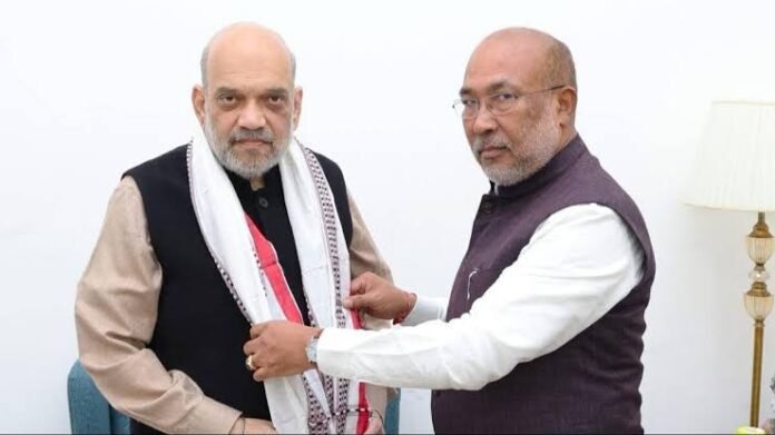 Former Manipur Chief Minister N Biren Singh meets Union Home Minister Amit Shah to discuss the state's security situation.
