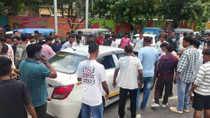 Assam State Driver Union president Dhrubaraj Axom addresses the ongoing Guwahati driver protest over fare and transport demands.