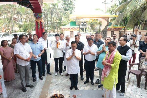 Chief Minister Prem Singh Tamang inaugurates the vertically extended and refurbished Sikkim Guest House at Panjabari in Guwahati.
