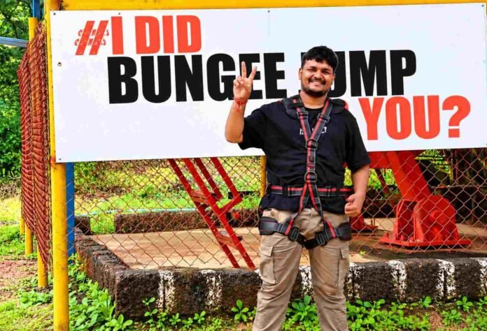 Thrill Destiny Bungee Jumping – jumper leaping from bungee platform in India