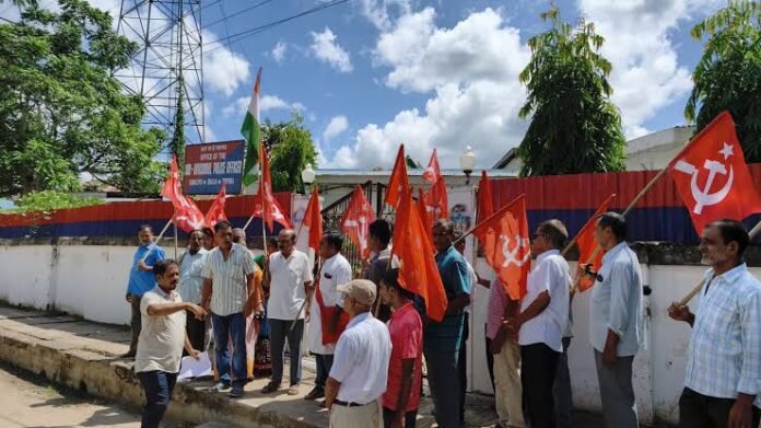 CPI(M) Village Committee candidates in Kamalpur amid alleged attacks on their residences ahead of the TTAADC polls.