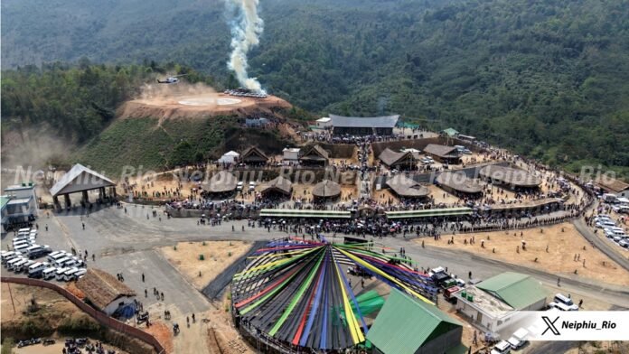 Newly completed NEC development infrastructure and the Konyak Heritage Complex highlighting infrastructure and cultural development in Nagaland.