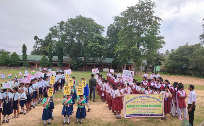 Teachers and students participating in foundational literacy and numeracy activities under the NIPUN Tripura initiative.
