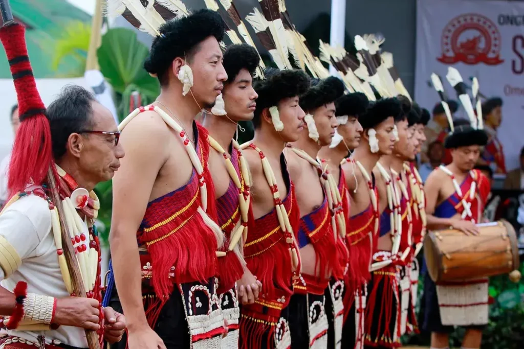 Young performers prepare to participate in the Mokokchung District Youth Festival featuring folk song, folk dance and declamation competitions.
