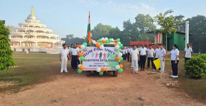 Tripura State Rifles personnel, local residents and school students participate in the Run for Unity programme to promote national integration and social harmony across Tripura.
